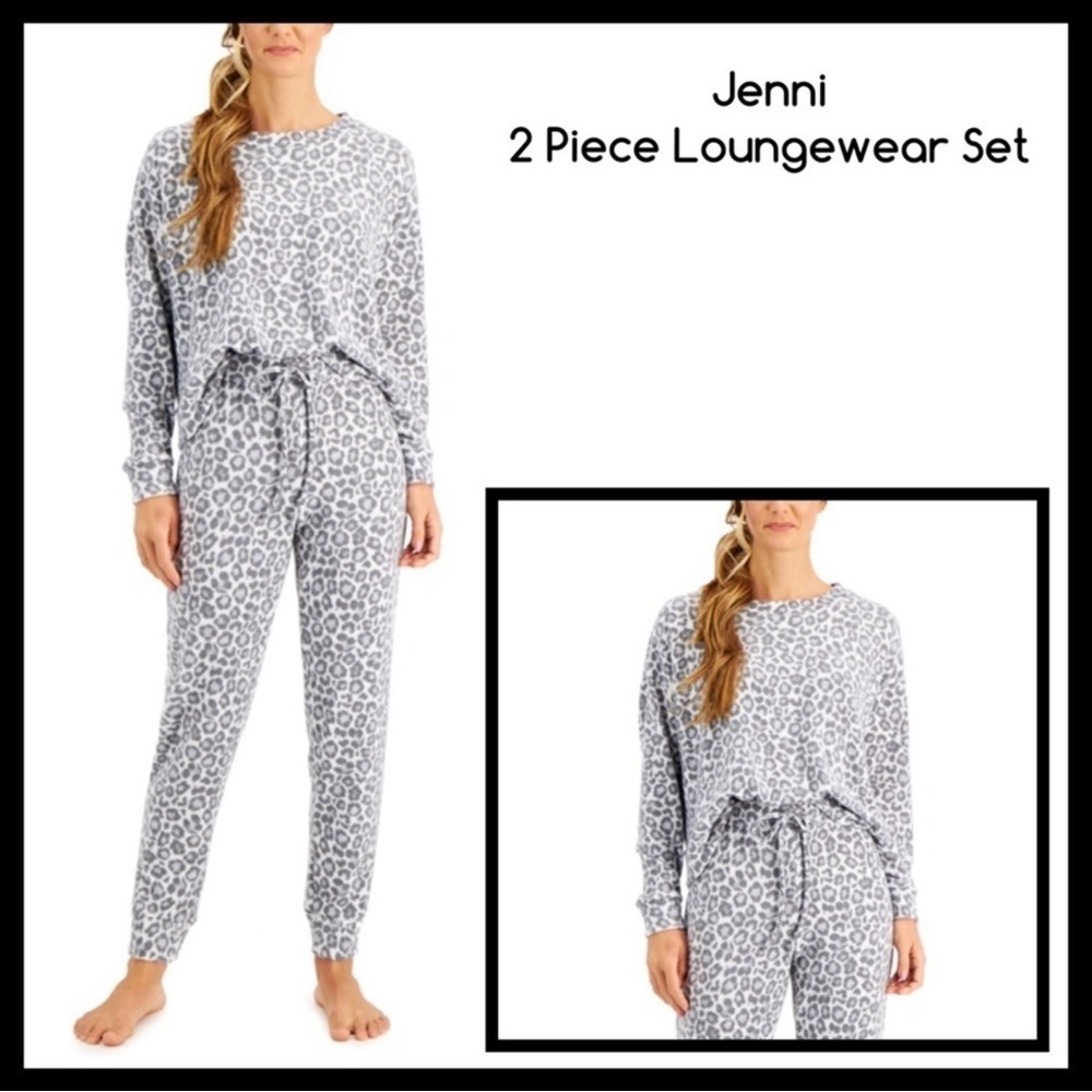 JENNI Knit Long Sleeve Top & Jogger Loungewear Set Color: Leo Steel